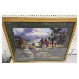 Framed print - landscape w/ fisherman & covered