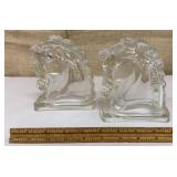 Pair MCM glass horse head bookends
