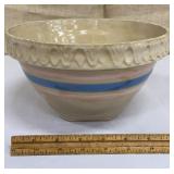 Yelloware bowl w/ pink & blue stripe