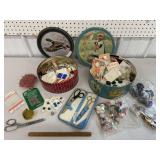 2 retro tins full of sewing & buttons