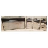 MCM Stainless bread box w/4 piece canister set,