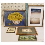 5 pictures, one on canvas, prints