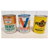 3 motor oil cans, Sinclair, Valvoline, Pennzoil 1