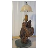 Steampunk Burl table lamp with green granite base