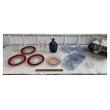 Pretty colored glass plates, wine glasses etc
