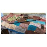 Retro quilt, cane, cuckoo clock(missing pieces) &