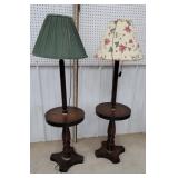Pair pine floor lamps