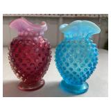 Pink & blue hobnail mini vases
