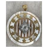 14k Pretty mother of pearl pendant w/ mixed metal