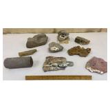 Box of minerals, fossils, core sample etc