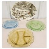 Three pieces of depression glass, welcome home