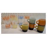 5 Fire-King mugs & 5 retro glasses