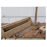 Tote 30in with tools, saw, pully axe.