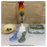 Oil lamp, planter, candleholders etc