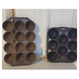 2 cast iron muffin pans - 1 Wagner