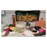 Lot of crafts, tapestry, skirt marker, hats, 3