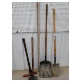 Shovels, pick, sledge hammer