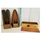 2 wooden mail holders, and wooden box