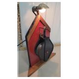 Industrial pulley table lamp