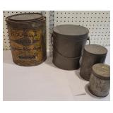 4 advertising tins - Bokar coffee, peanuts, and