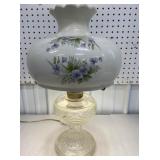 Oil lamp light w/ floral shade - shade has a few