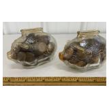 $$Get rich!$$ 2 carnival glass piggy banks FULL