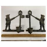 Pair of cast lamplighter wall mount candleholders