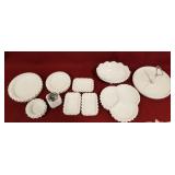 10 pcs. Of Fenton milk glass, ashtrays, lighter,