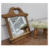 Heart shaped mirror needle point stool