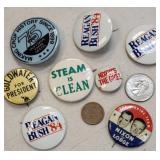 Political pins + - nixon, reagan, goldwater, etc
