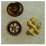 2 gold pins - 14k Rotary & 10k 60 yrs service