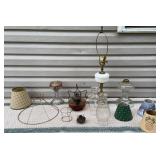 Box of oil lamps & parts