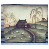 Country print on canvas - farmhouse w/ sheep