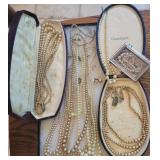 Group of pearl?? Necklaces incl 1 sterling clasp