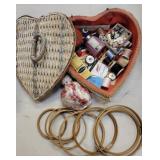 Heart Sewing basket with contents