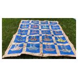 OLD pink & blue sail boat quilt top aprx 58"x72"