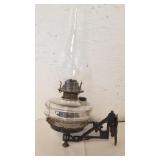 2 clear oil lamps w/1 bracket