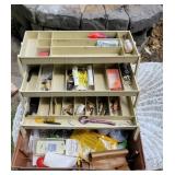 Tackle box with contents and minnow trap