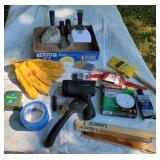 Paint supplies, tape measures, etc