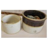 2 crocks and canning jar lids