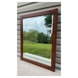 Heavy oak framed mirror w/ old beveled glass