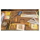 Misc tools, hammer, c clamp, square, etc