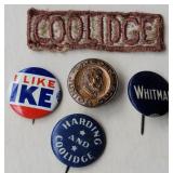 Political buttons - coolidge, whitman, ike, etc