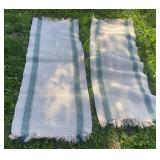 2 cream & green runner rugs approx 22"x64"