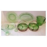 8 pcs of green depression glass