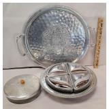 2 covered candy dishes & hammered Almn tray