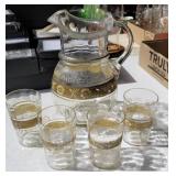 Victorian water pitcher & 4 glasses
