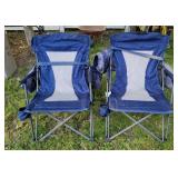 Pair heavy blue folding chairs