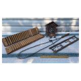 Cigar mold, rug beater, hooks, cuckoo