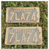 Pair 1937 PA license plates - barn dirty :)